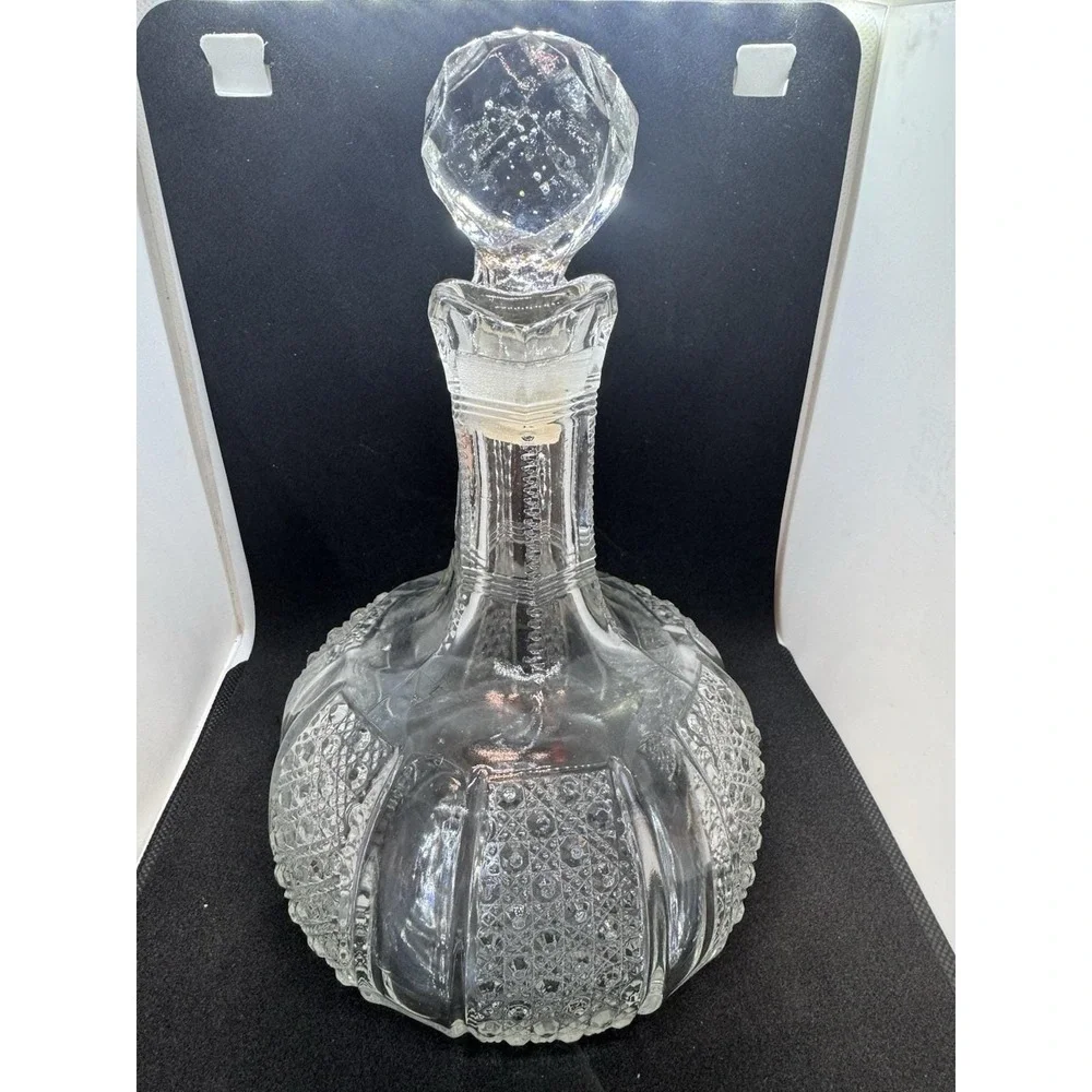 Antique 1898 McKee Glass EAPG Cruet Rainbow Clear Pattern Decanter / Stopper